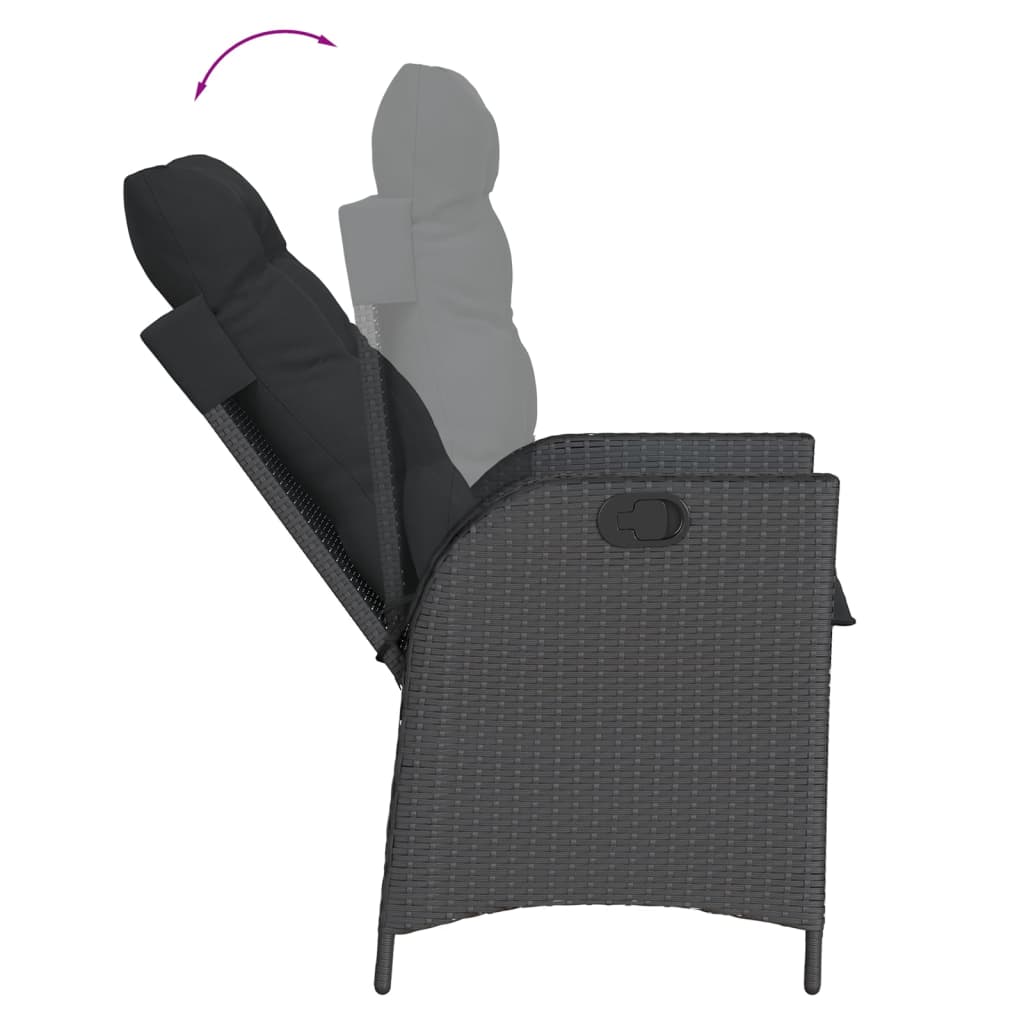 5-tlg. Garten-Essgruppe mit Kissen Schwarz Poly Rattan
